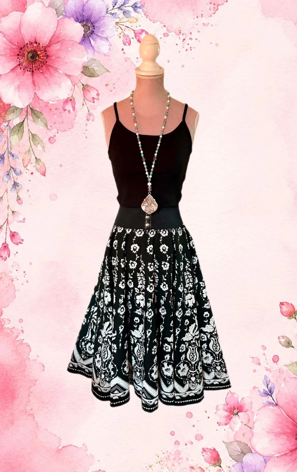 🖤🌿Vintage 2000s katoenen dansende rok barok bohemien folk chic Full circle rok 36/38🌿🖤 – photo 4